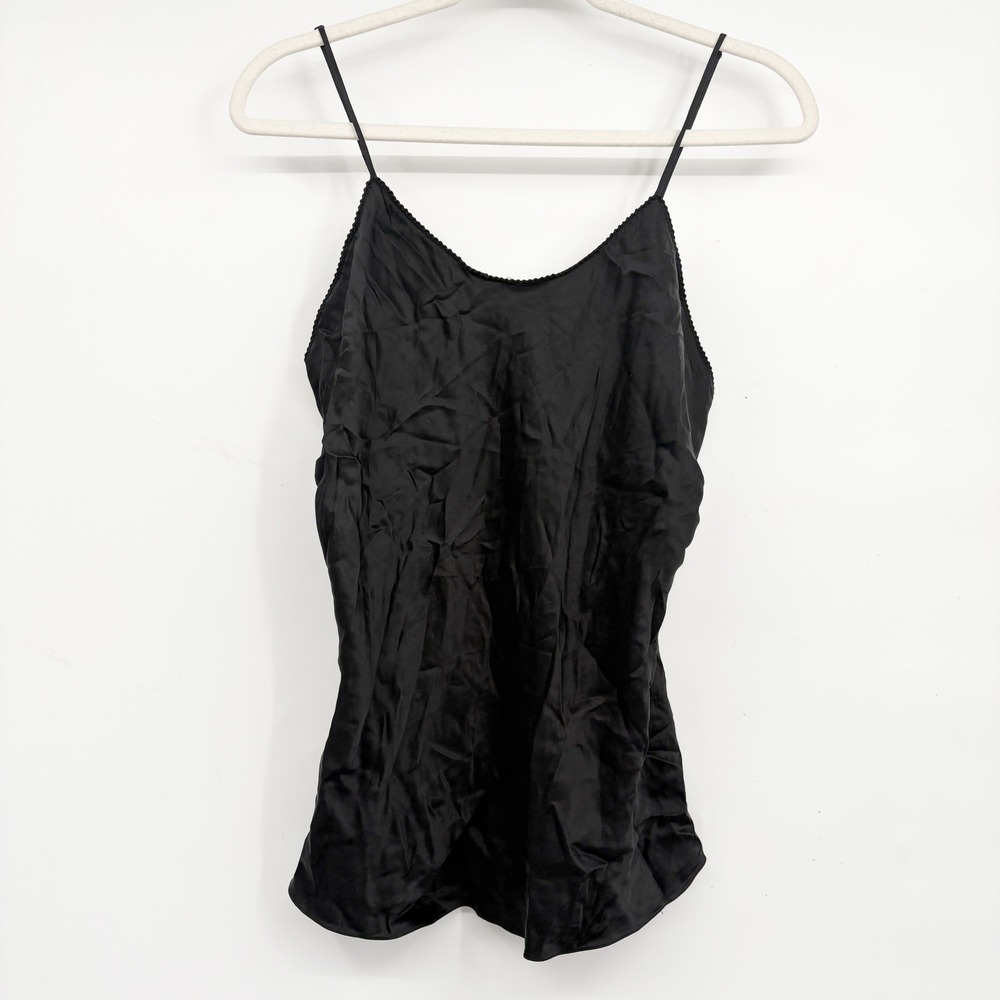 Nordstrom Womens Vintage Black 100% Silk Picot Trim Minimalist Cami Top Size L - Picture 1 of 5
